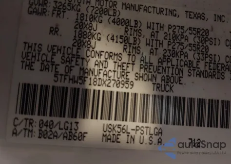 2013 Toyota Tundra Platinum 5.7L V8 from USA, damaged, VIN 5TFHW5F18DX270959